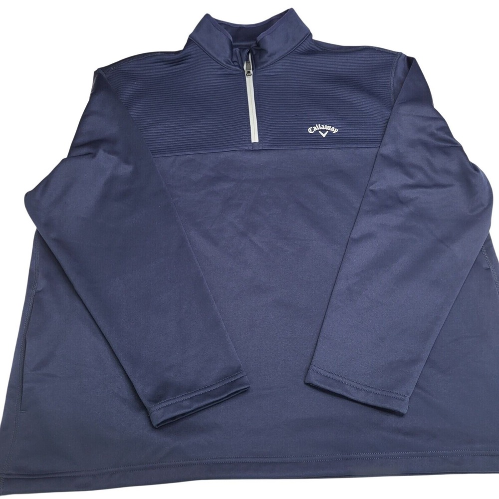 Callaway Golf Pullover Mens‎ XXL Navy Blue 1/4 Zip Ribbed Mixed Media Sweatshirt